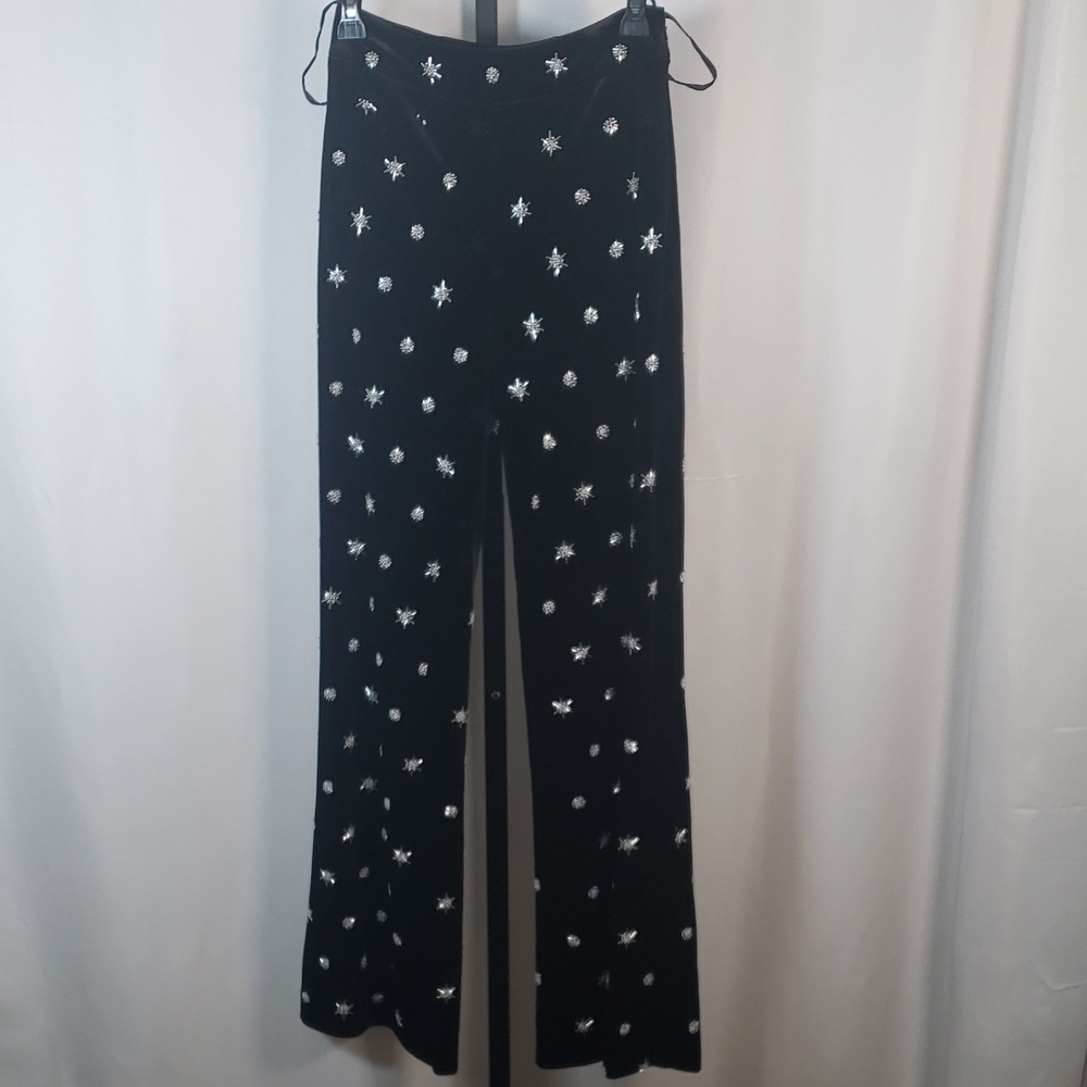 Chelsea‎ & Violet Liliana Velvet Beaded Stars High Rise Flat Front Straight Leg